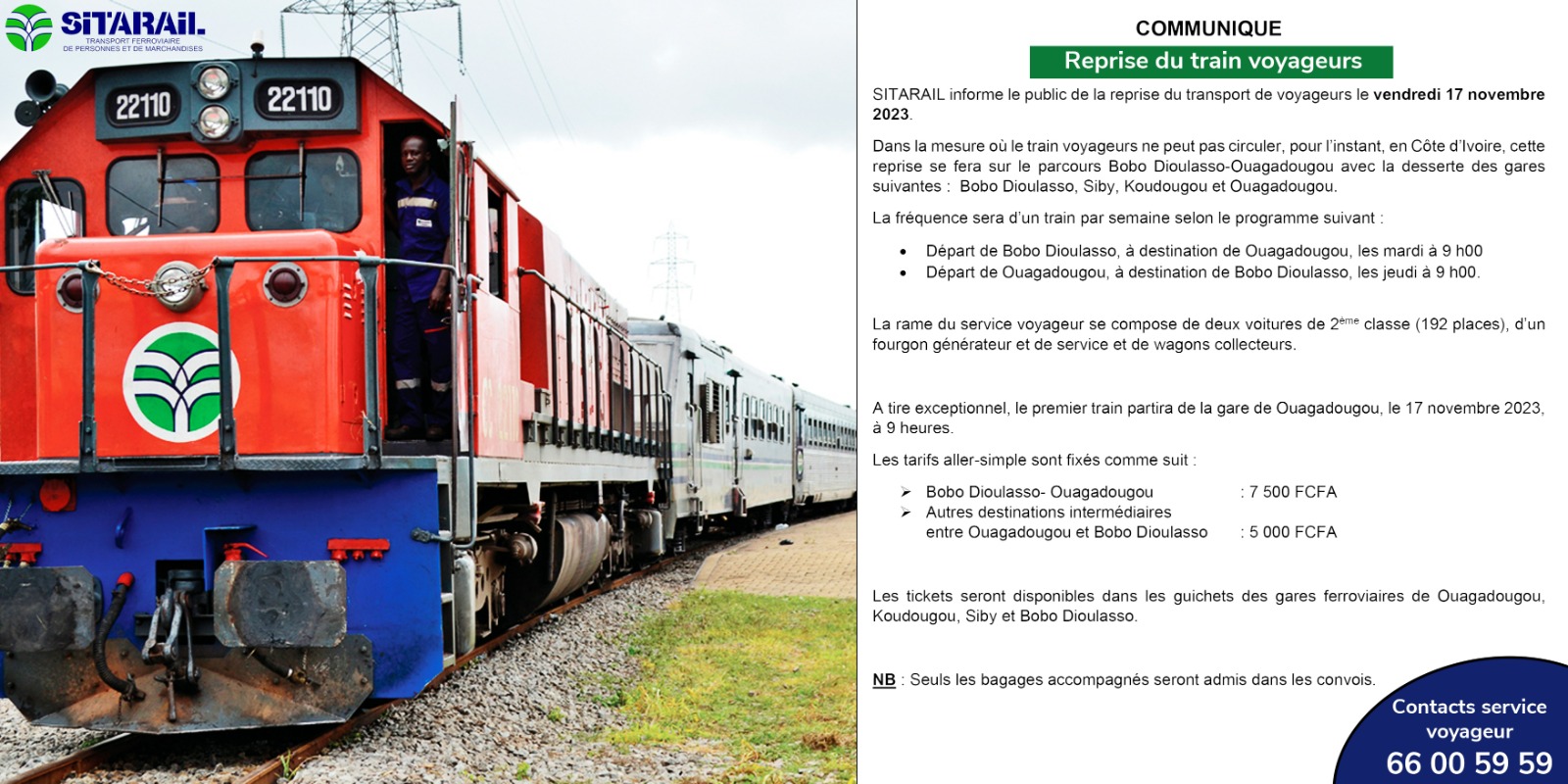 Ouaga/Abidjan: press release from Sitarail – Journal L’Economiste du Faso